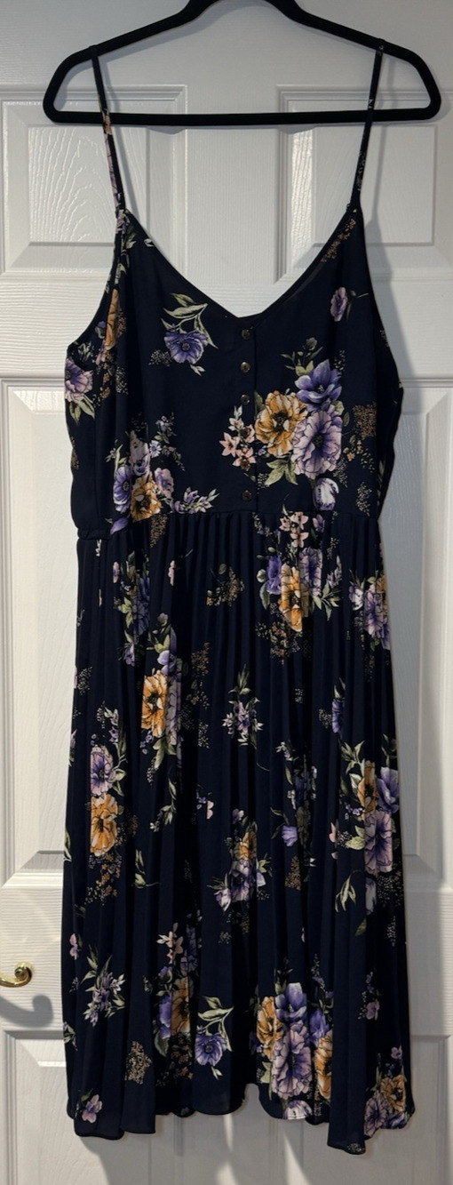 Xhilaration Navy Blue Floral Pleated Dress Women's Size XXL